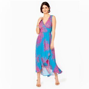 Lilly Pulitzer Moana Maxi Wrap Dress in M Turquoise Oasis Goddess of the Sea